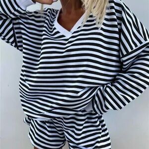 Striped Black and White Women's Sleepwear Set